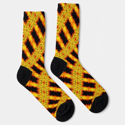 抽象芸術イエローとブラウンの抽象芸術アート ソックス (右)