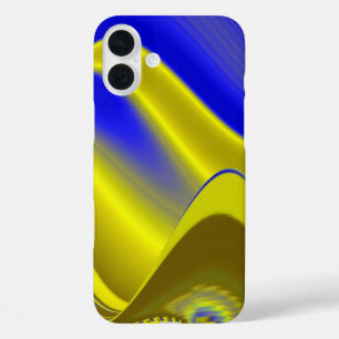 抽象芸術イエローとブルーの金ゴールドで3Dレインボーアート iPhone 16 PLUSケース