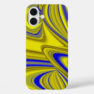 抽象芸術イエローとブルーの金ゴールドで3Dレインボーアート iPhone 16 PLUSケース