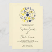 抽象芸術イエローとブルーブーケイエロ結婚ーズ 招待状 (正面/裏面)