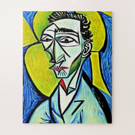 抽象芸術イエローアンドブルーおもしろいアートマンポートレート ジグソーパズル