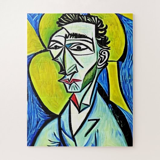 抽象芸術イエローアンドブルーおもしろいアートマンポートレート ジグソーパズル (縦)