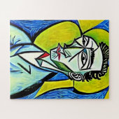 抽象芸術イエローアンドブルーおもしろいアートマンポートレート ジグソーパズル (横)