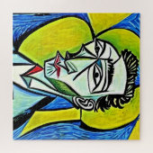 抽象芸術イエローアンドブルーアートマンポートレート ジグソーパズル (横)