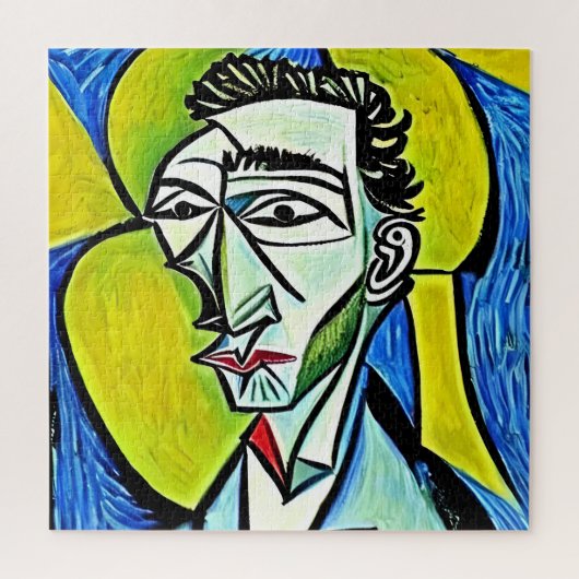 抽象芸術イエローアンドブルーアートマンポートレート ジグソーパズル (縦)