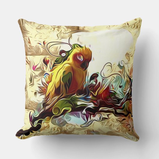 抽象芸術イエローオウム装飾用クッション クッション (正面)