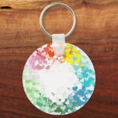 抽象芸術イエローオレンジブルーグリーンピンク赤いハート キーホルダー (正面)