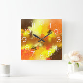 抽象芸術イエローオレンジホームコンテンポラリーデコール スクエア壁時計 (ホーム)