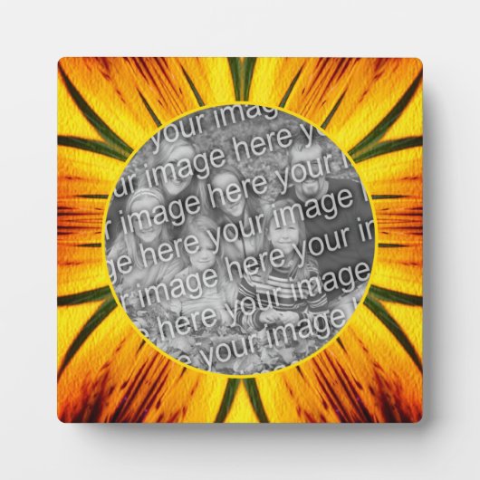 抽象芸術イエローブラウン自分の写真を追加 フォトプラーク (正面)