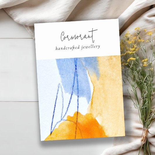 抽象芸術イエローブルーアートウォーターカラー空白のジュエリー 名刺