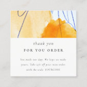 抽象芸術イエローブルーウォーターカラーアートありがとう スクエア名刺 (正面)