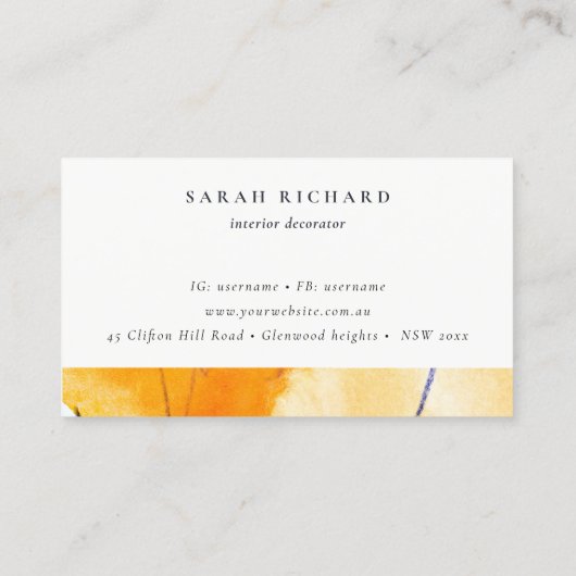 抽象芸術イエローブルーウォーターカラーアートアポイントメント 名刺 (裏面)