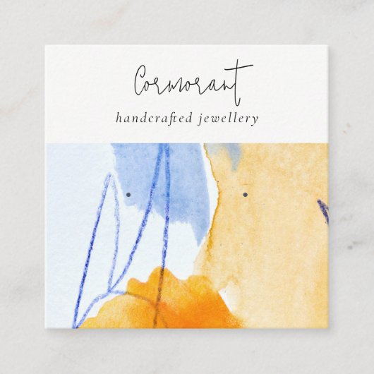 抽象芸術イエローブルーウォーターカラーアートイヤリングホルダー スクエア名刺 (正面)