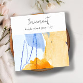 抽象芸術イエローブルーウォーターカラーアートイヤリングホルダー スクエア名刺