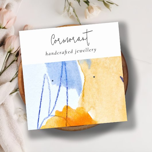 抽象芸術イエローブルーウォーターカラーアートイヤリングホルダー スクエア名刺