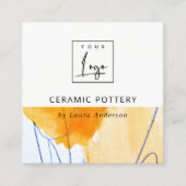 抽象芸術イエローブルーウォーターカラーアートロゴQRコード スクエア名刺 (正面)