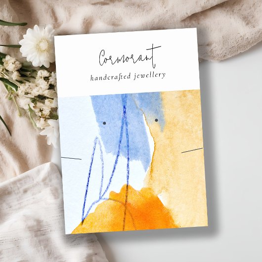 抽象芸術イエローブルーウォーターカラーイヤリングネックレス 名刺