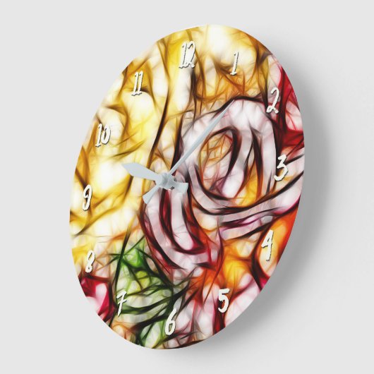 抽象芸術イエローライトバラ芸術的フローラグロー ラージ壁時計 (傾斜)