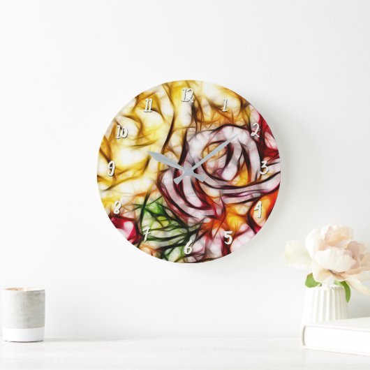 抽象芸術イエローライトバラ芸術的フローラグロー ラージ壁時計 (ホーム)