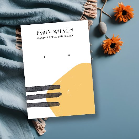 抽象芸術イエロー形状スタッドイヤリング表示カード 名刺