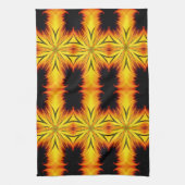 抽象芸術イエロー&ブラウン万華鏡のように千変万化するパターンアート キッチンタオル (縦)