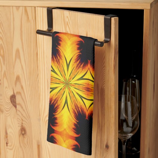 抽象芸術イエロー&ブラウン万華鏡のように千変万化するパターンアート キッチンタオル (三つ折り)