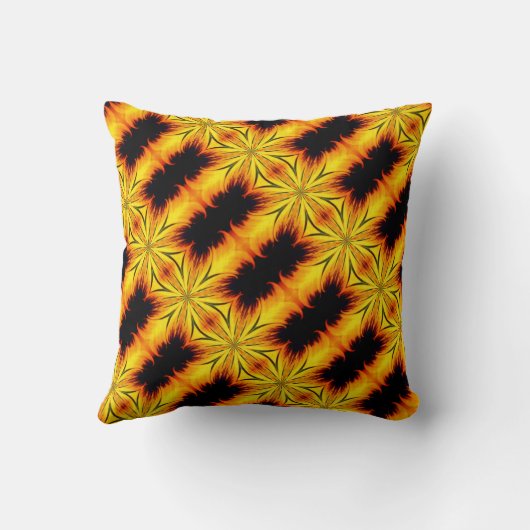 抽象芸術イエロー&ブラウン万華鏡のように千変万化するパターンアート クッション (裏面)