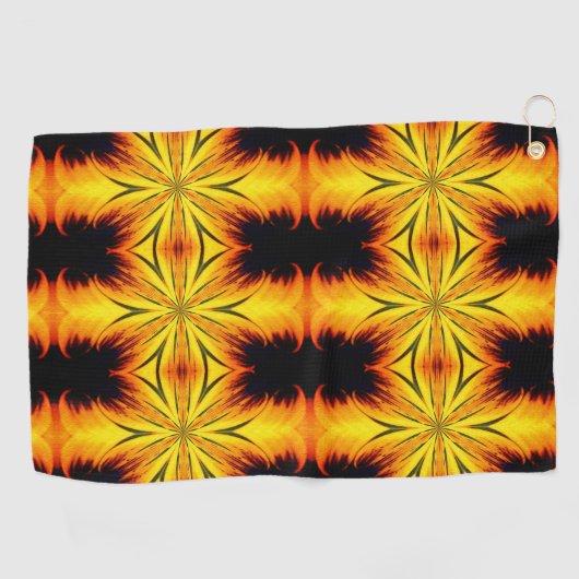 抽象芸術イエロー&ブラウン万華鏡のように千変万化するパターンアート ゴルフタオル (横)