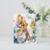 抽象芸術イカの水彩イラストレーション ポストカード (スタンド正面)