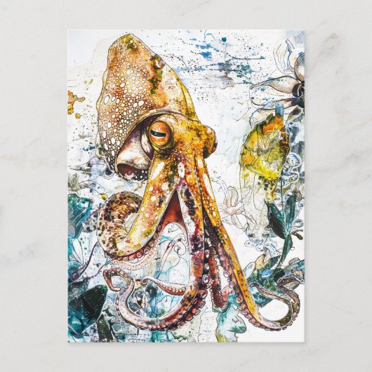 抽象芸術イカの水彩イラストレーション ポストカード (正面)