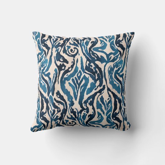 抽象芸術イカット水色インスパイア青色 クッション (裏面)