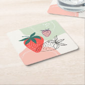 抽象芸術イチゴコースター スクエアペーパーコースター (アングル)
