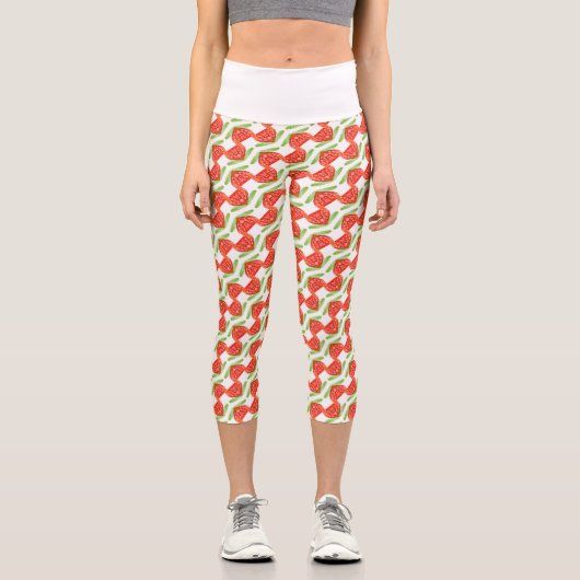 抽象芸術イチゴ模様 カプリレギンス (正面)