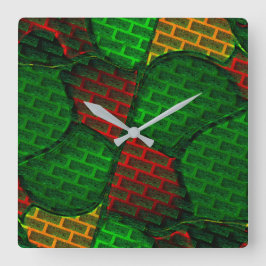 抽象芸術イメージのモンタージュ（赤、緑、黄） スクエア壁時計
