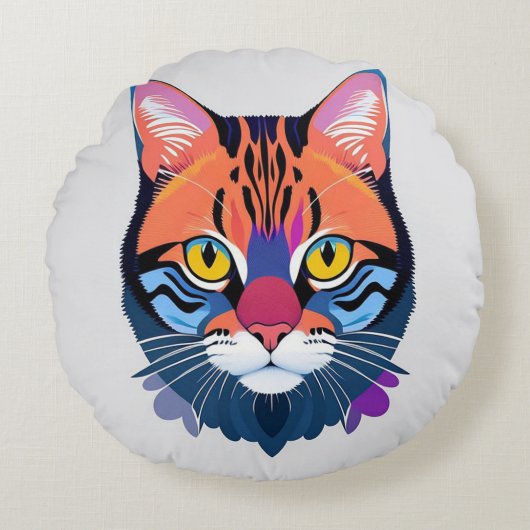 抽象芸術イラストレーションの猫顔 ラウンドクッション (正面)