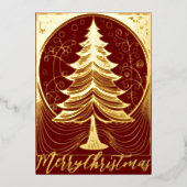 抽象芸術イラストレーションメリークリスマスツリーテーマ 箔シーズンカード (正面)