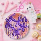 抽象芸術インキフラワーオレンジパープル ペーパープレート (パーティー)