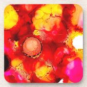 抽象芸術インクアート黄赤とピンク コースター (正面)