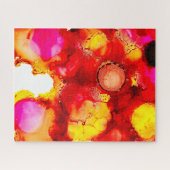 抽象芸術インクアート黄赤とピンク ジグソーパズル (横)
