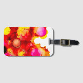 抽象芸術インクアート黄赤とピンク ラゲッジタグ (正面横)