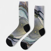 抽象芸術インクシメリーパープルティール(緑がかった色)金ゴールド ソックス (左)