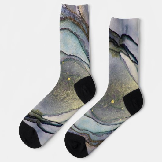 抽象芸術インクシメリーパープルティール（緑がかった色）金ゴールド ソックス (左)