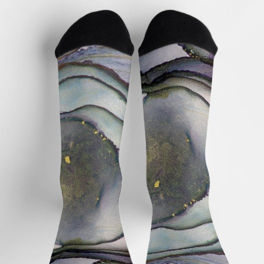 抽象芸術インクシメリーパープルティール（緑がかった色）金ゴールド ソックス (上部)