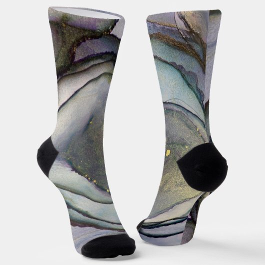 抽象芸術インクシメリーパープルティール(緑がかった色)金ゴールド ソックス (傾斜あり)