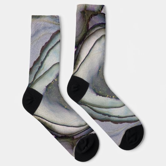 抽象芸術インクシメリーパープルティール（緑がかった色）金ゴールド ソックス (右)