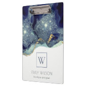 抽象芸術インクシルバーネイビーグリッターモノグラム クリップボード (左)