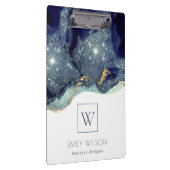 抽象芸術インクシルバーネイビーグリッターモノグラム クリップボード (右)