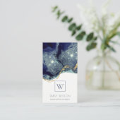 抽象芸術インクシルバーネイビーグリッターモノグラム 名刺 (スタンド正面)