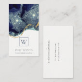 抽象芸術インクシルバーネイビーグリッターモノグラム 名刺 (正面/裏面)