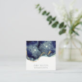 抽象芸術インクシルバーネイビーブルーグリッター スクエア名刺 (スタンド正面)